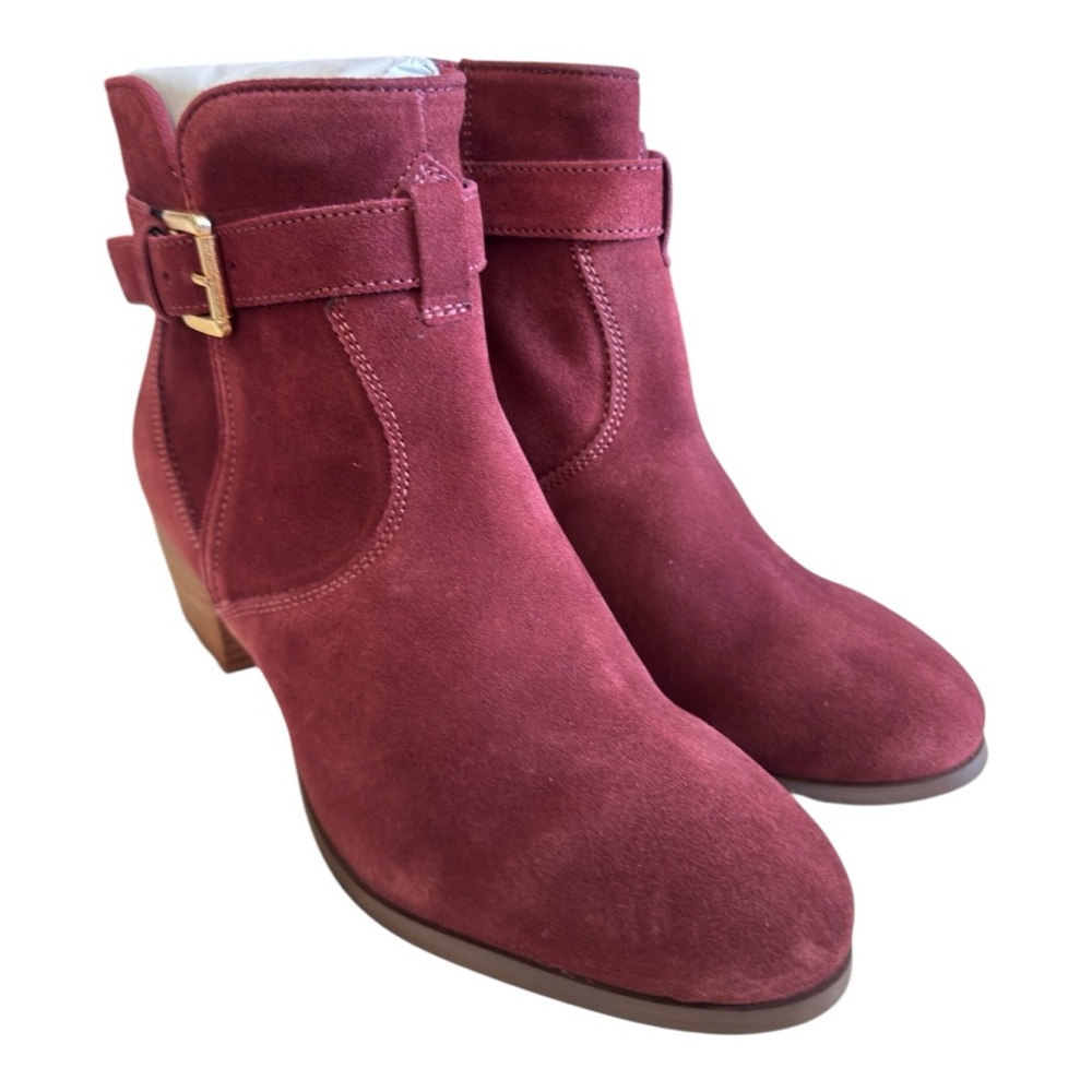 Diba Burgundy Suede Ankle Boots with Buckle Detail Size 7 NWOB - Picture 3 of 8
